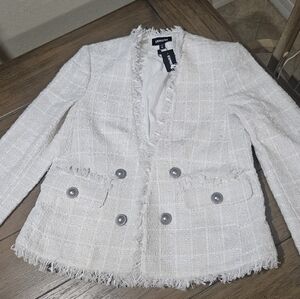 Express Tweed Fringe Novelty Button jacket/ blazer with silver buttons size xs